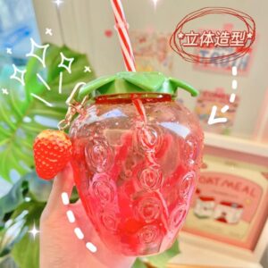 (NW000138) Cartoon Kawaii Strawberry Straw Cup Plastic Cup Lovely Girl Milk Tea Coffee Cup Student Portable Water Cup