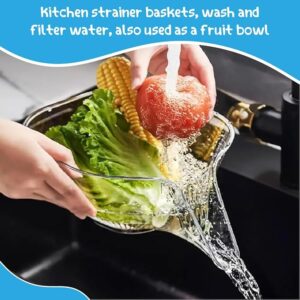 Multi-functional Drain Basket Bowl with Strainer Container, Kitchen Sink Food Catcher Drainer Fruit Rinser Vegetable Washing Filter Bowl over the Sink Colander