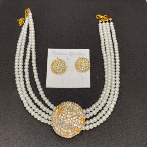 Classy & Trendy White Pearl With Stones Necklace Set For Girls & Woman