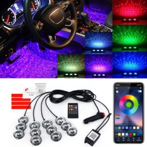 Car Led Foot light Ambient Atmosphere Light 4 in 1 RGB Sound Remote Decorative light Interior lighting Ambient Light Cigarette Bluetooth And Remote Operated