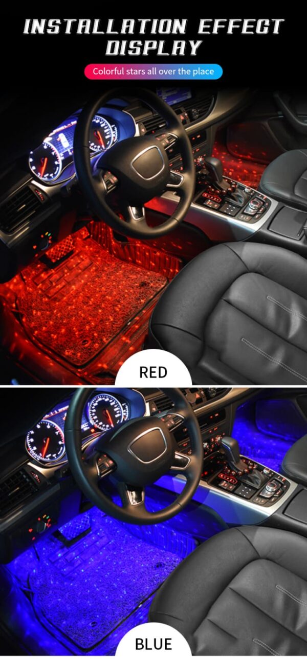 Car Led Foot light Ambient Atmosphere Light 4 in 1 RGB Sound Remote Decorative light Interior lighting Ambient Light Cigarette Bluetooth And Remote Operated - Image 9