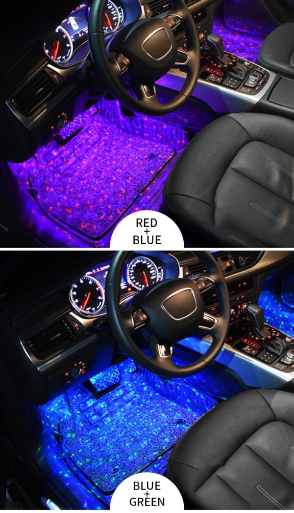 Car Led Foot light Ambient Atmosphere Light 4 in 1 RGB Sound Remote Decorative light Interior lighting Ambient Light Cigarette Bluetooth And Remote Operated - Image 13