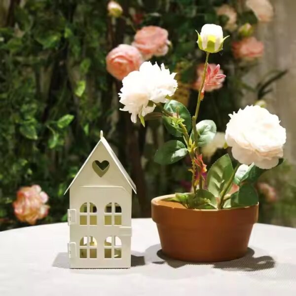 white house design tea light candle holder small home decorative vintage metal lantern with heart pattern - Image 3