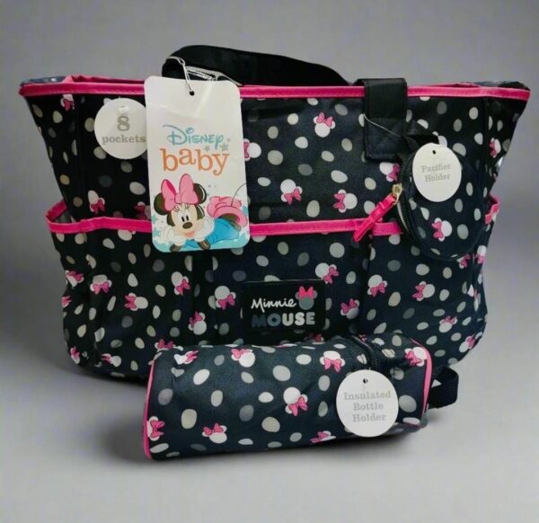 Stylish Disney Minnie Mouse Diaper Bag Set with Changing Pad & Bottle Holder - Image 2